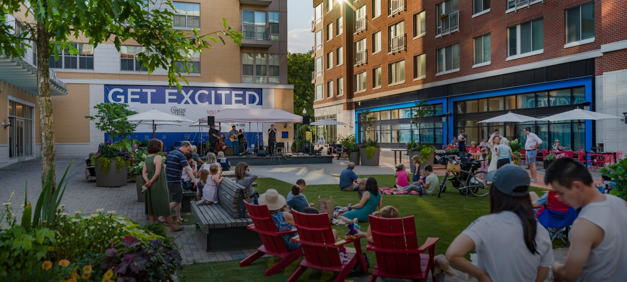 Group of people enjoying the market square